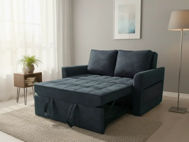 Zenith 2 Seater Sofa Cum Bed in Denim Blue